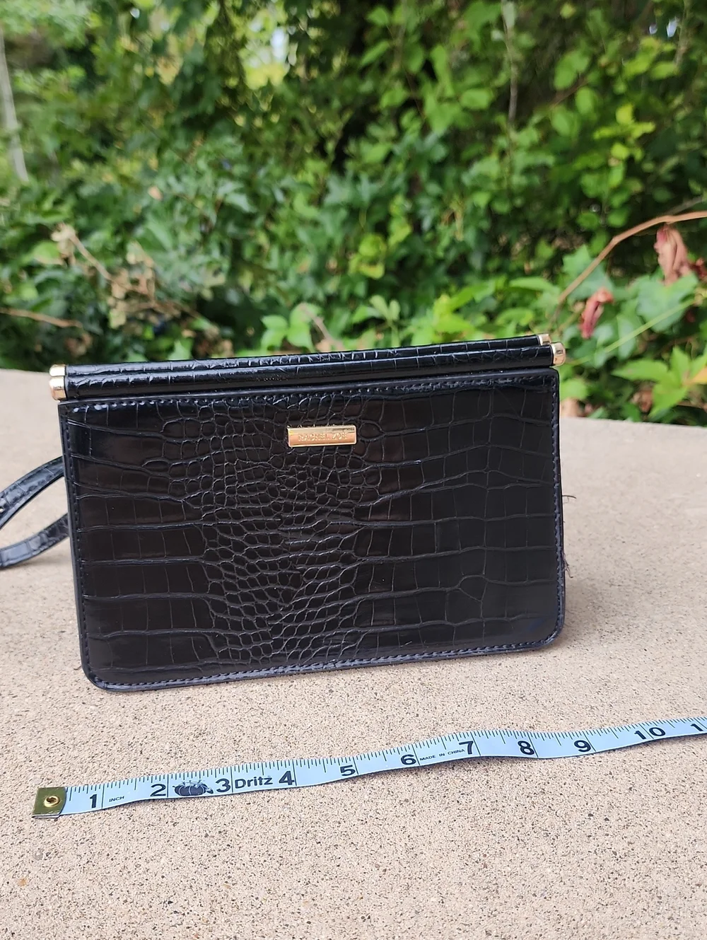 RACHEL ZOE Black Croc-Embossed Pleather Crossbody Bag